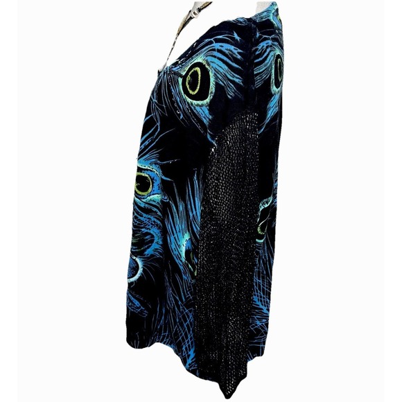 Nygard Collection Women's 3x Black Sweater Peacock V-neck Glittery Mesh Sequined - Picture 2 of 8